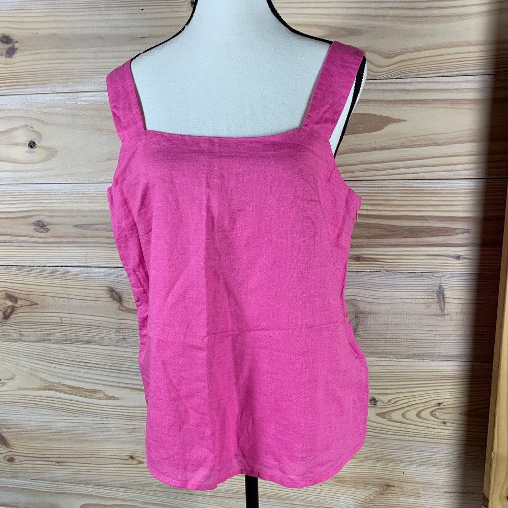 J.Crew Tank Top Womens M Pink Square Neck Linen Blend Sleeveless Bold Barbiecore